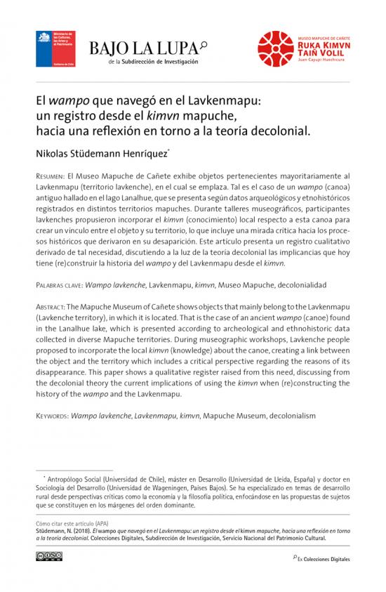 El wampo que navegó en el Lavkenmapu: un registro desde el kimvn mapuche, hacia una reflexión en torno a la teoría decolonial 