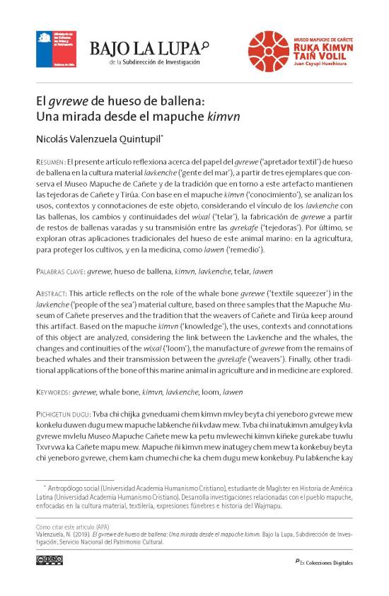 El gvrewe de hueso de ballena. Una mirada desde el mapuche kimvn